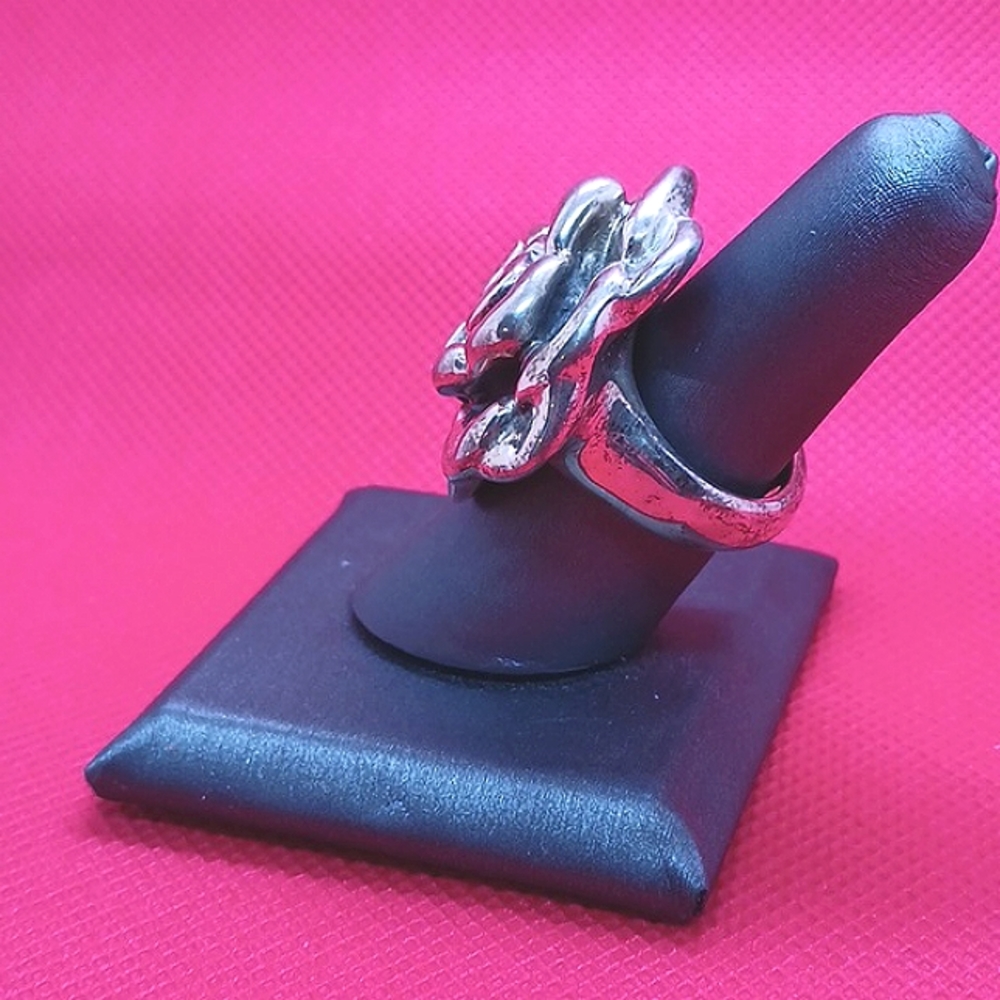 Sterling Silver Large Blooming Rose Ring. - Picture 2 of 16